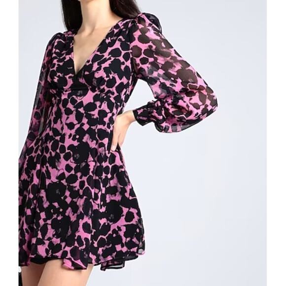 New ~ ASOS ,  TOPSHOP  ~Abstract Print Long Sleeve Dress In Pink 10 - Picture 8 of 8
